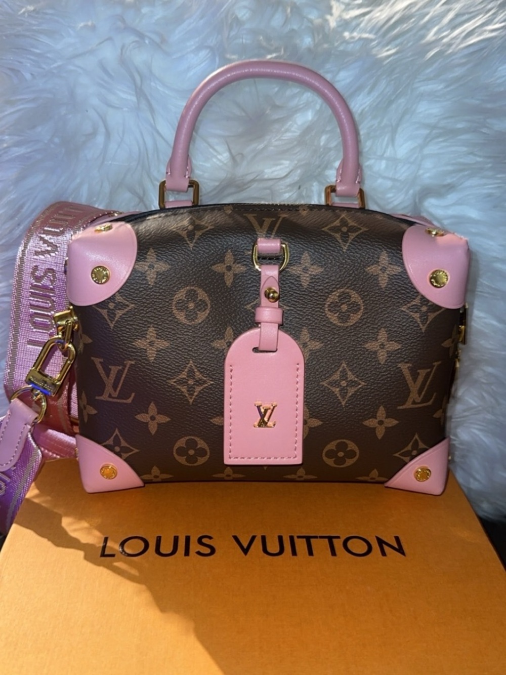 Louis Vuitton Brown Monogram Alma BB with Pink Trim